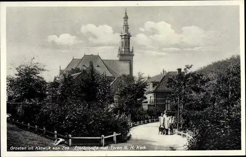 Ak Katwijk aan Zee Südholland Niederlande, Plantsoentje met Toren N. H. Kerk