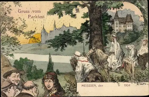 Ak Meißen Sachsen, Parkfest 1904, Arabische Männer zu Pferd