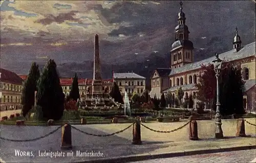 Künstler Ak Worms am Rhein, Ludwigplatz, Martinskirche, Obelisk, WIRO 1949