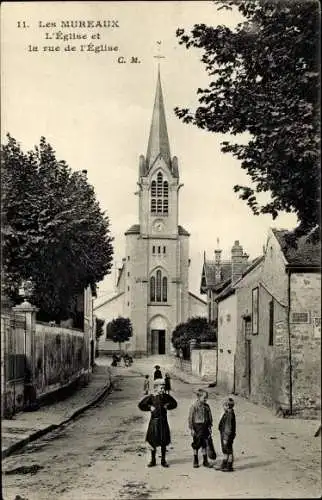 Ak Les Mureaux Yvelines, L'Eglise et la rue de l'Eglise