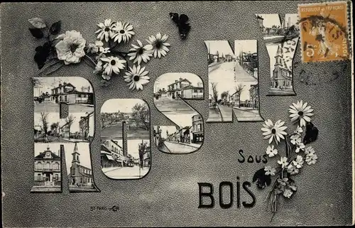 Buchstaben Ak Rosny sous Bois Seine Saint Denis, Fleurs, Église, Mairie, Gare