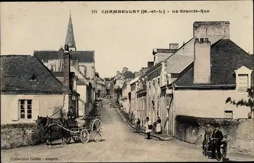 Ak Chambellay Maine-et-Loire, La Grande Rue, Charètes