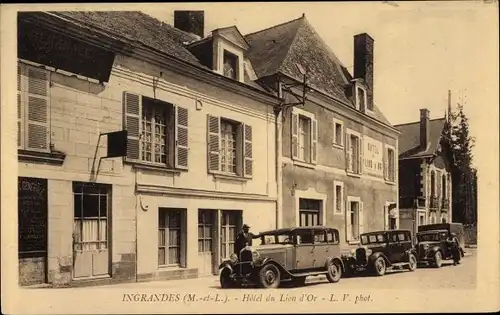 Ak Ingrandes Maine-et-Loire, Hôtel du Lion d´Or, Automobiles