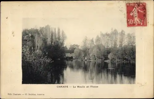 Ak Champs Yonne, Le Moulin et l´Yonne