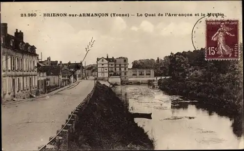 Ak Brienon-sur-Armançon Yonne, Le Quai de l´Armançon et le Moulin