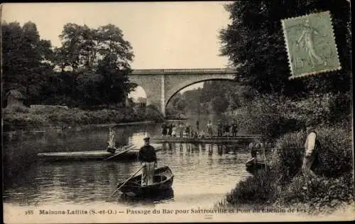 Ak Maisons Laffitte Yvelines, Passage du Bac pour Sartrouville et Pont du Chemin de Fer