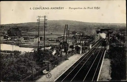 Ak Conflans Andrésy Yvelines, Perspective du Pont Eiffel