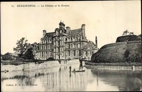 Ak Beaumesnil Eure, Parc du Château, Pièce d´Eau et Donjon