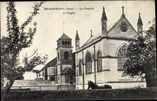 Ak Beaumesnil Eure, La Chapelle et L´Église