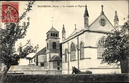 Ak Beaumesnil Eure, La Chapelle et L´Église