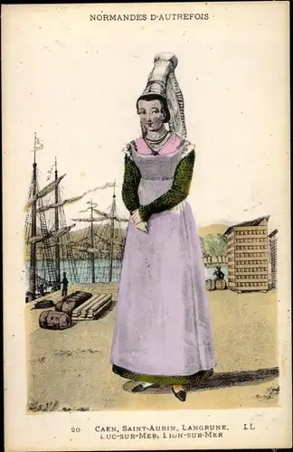 Künstler Ak Normandes d'Autrefois, Tracht, Caen, Saint Aubin, Langrune