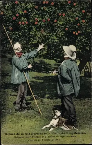 Ak Normandie, Visite au Propietaire, Tracht, Hund