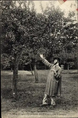 Ak Normandie, Mann in Tracht, Apfelbaum