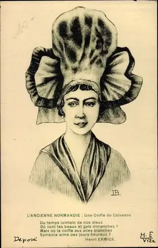 Künstler Ak Normandie, Une Coiffe du Calvados, Frau in Tracht