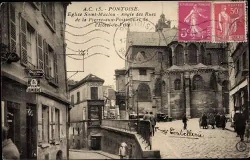 Ak Pontoise Val d'Oise, Église Saint Maclou, l'Hôtel de Ville