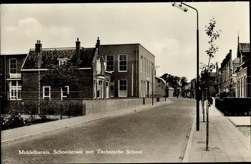 Ak Middelharnis Südholland, Schoolstraat met Technische School