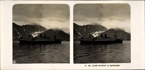 Stereo Foto NDL Schiff Der Große Kurfürst in Spitsbergen Spitzbergen Norwegen, NPG