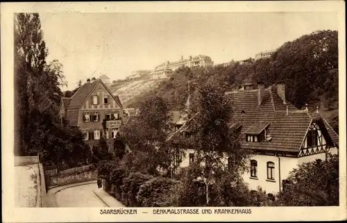 Ak Saarbrücken im Saarland, Denkmalstraße, Krankenhaus