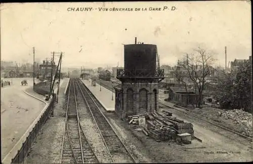 Ak Chauny Aisne, Vue générale de la Gare, Bahnhof, Gleisseite
