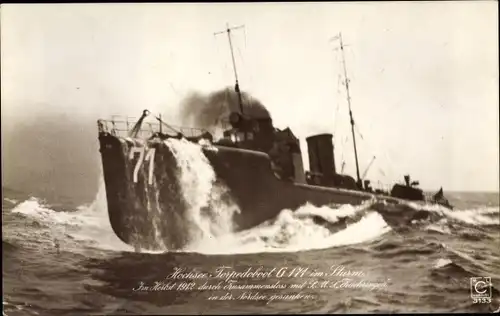 Ak Deutsches Kriegsschiff, G 174, Torpedoboot im Sturm