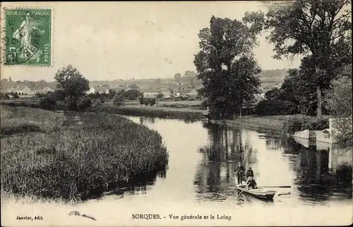 Ak Sorques Seine-et-Marne, Vue Générale et le Loing
