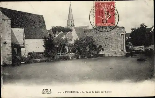 Ak Puiseaux Loiret, Tour de Rély et l´Église
