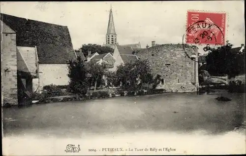 Ak Puiseaux Loiret, Tour de Rély et l´Église