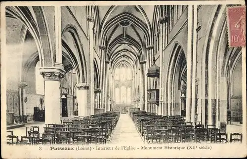 Ak Puiseaux Loiret, Intérieur de l´Église