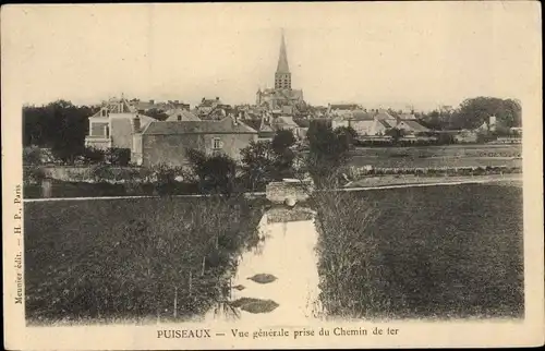 Ak Puiseaux Loiret, Vue Générale prise du Chemin de Fer