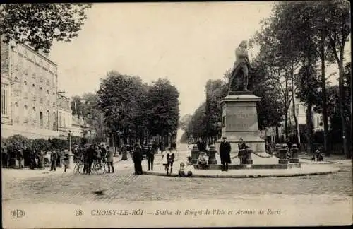 Ak Choisy Le Roi Val de Marne, Statue de Rouget de l´Isle et Avenue de Paris