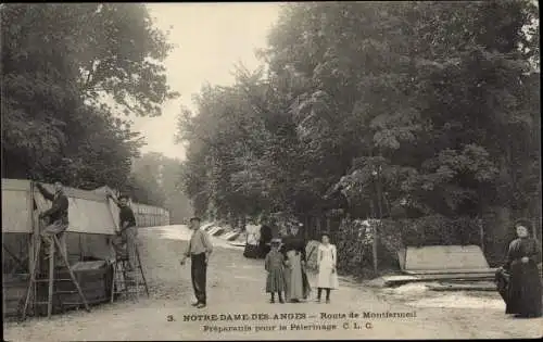 Ak Notre Dame des Anges Seine Saint Denis, Route de Montfermeil, Préparatif pour le Pélerinage