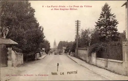 Ak La Ferté Alais Essonne, Le Pont de Villiers, Rue Eugène Millet