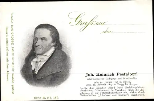 Ak Schriftsteller Joh. Heinrich Pestalozzi