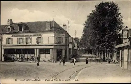 Ak Les Mureaux Yvelines, Place et Rue de la Gare