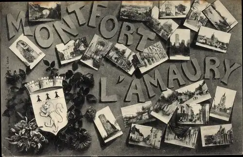 Ak Montfort l´Amaury Yvelines, Teilansichten, Kirche, Wappen, Turm