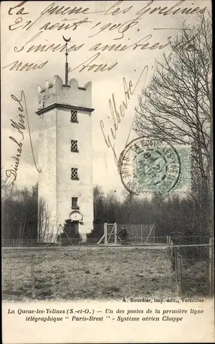 Ak La Queue les Yvelines, Poste de la Première Ligne Télégraphique Paris Brest