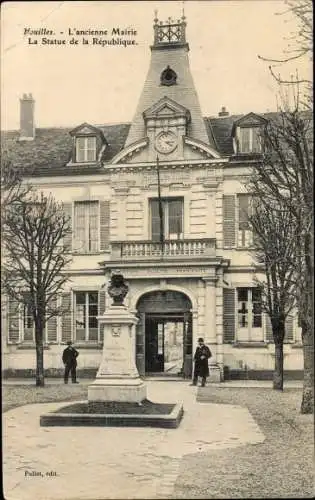 Ak Houilles Yvelines, Mairie et Statue de la République