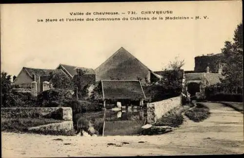 Ak Chevreuse Yvelines, La Mare et l'entrée des Communs du Château de la Madeleine