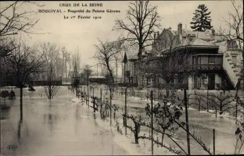Ak Bougival Yvelines, Crue de la Seine 1910, Propriété du Peintre Gérome