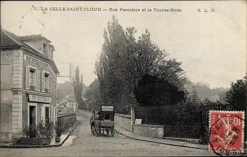 Ak La Celle-Saint-Cloud Yvelines, Rue Pescatore et le Tourne Bride, Restaurant