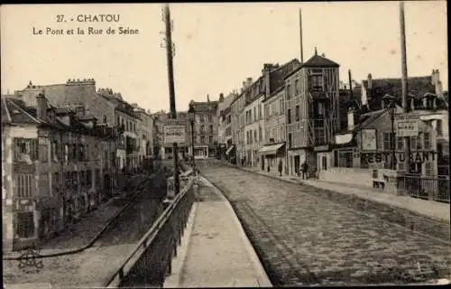 Ak Chatou Yvelines, Le Pont et la Rue de Seine