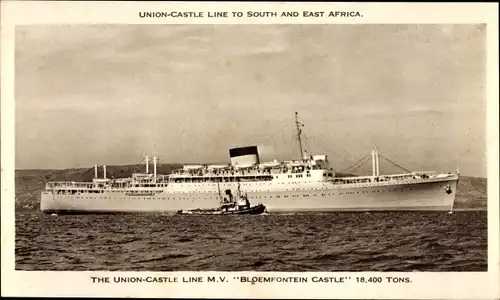 Ak Steamer Bloemfontein Castle, Dampfschiff, Union Castle Line UC