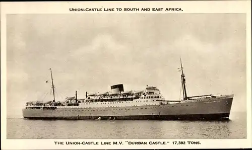 Ak Steamer Durban Castle, Dampfschiff, Union Castle Line UC