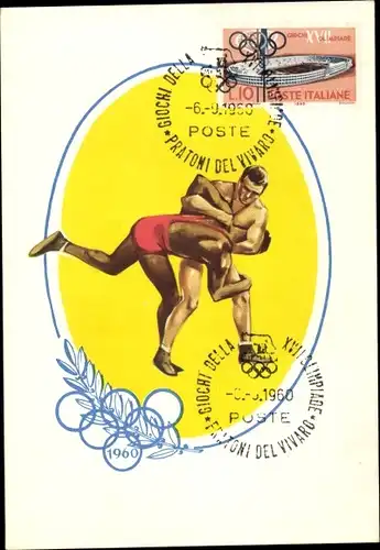 Künstler Ak Olympia 1960, Ringer beim Wettkampf