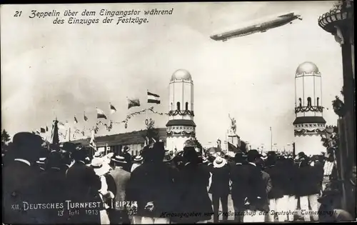 Ak Leipzig in Sachsen, XII. Deutsches Turnfest 1913, Zeppelin LZ 17 Sachsen