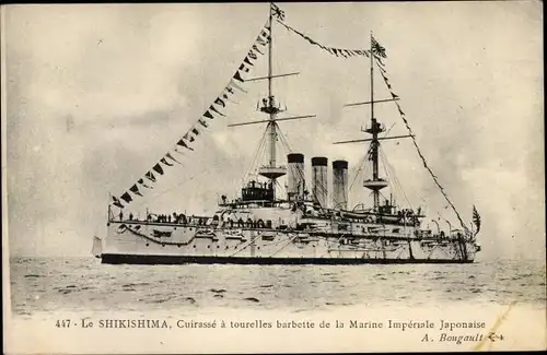Ak Japanisches Kriegsschiff, Kaiserlich Japanische Marine, Schlachtschiff Shikishima