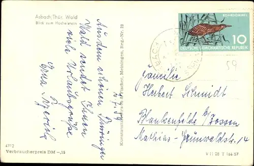 Ak Asbach Schmalkalden im Thüringer Wald, Panorama mit Hachelstein