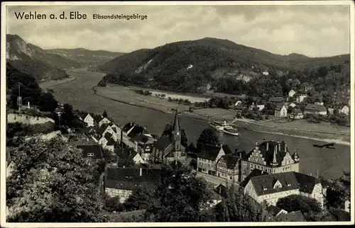 Ak Stadt Wehlen an der Elbe Sachsen, Panorama Elbsandsteingebirge