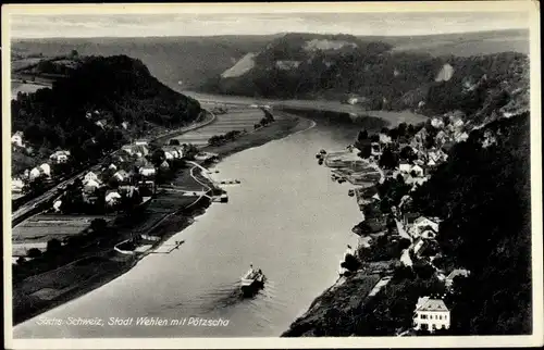 Ak Pötzscha Wehlen an der Elbe Sachsen, Sächsische Schweiz, Fliegeraufnahme