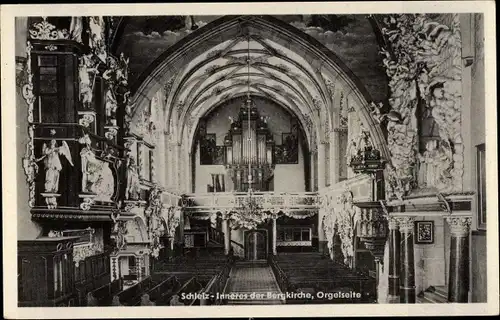 Ak Schleiz in Thüringen, Bergkirche, Innenansicht, Orgelseite